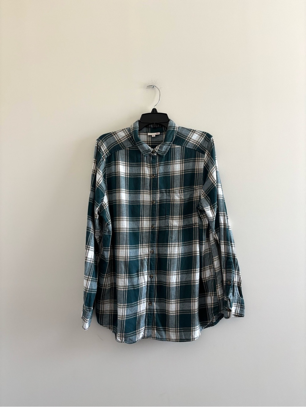 SO Flannel Shirt Green Plaid Cotton Button Up Pocket Womens L Grunge 90s Western